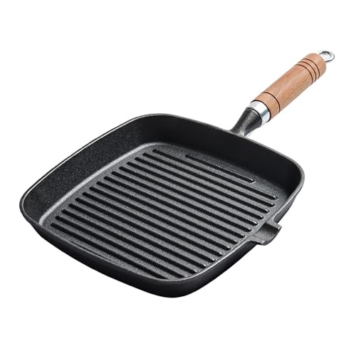 Poêle à steak en fonte de 8,7 pouces avec son manche en bois robuste
