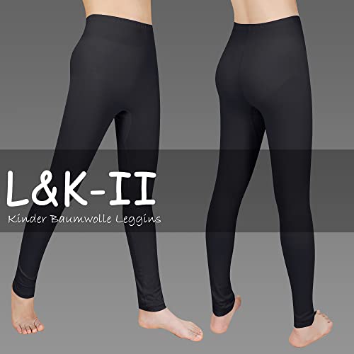 L&K-II 3er Pack Bambini Leggings Basic Uni Colour Ragazze Leggings Fitness Pantaloni Cotone 2708 Nero 134