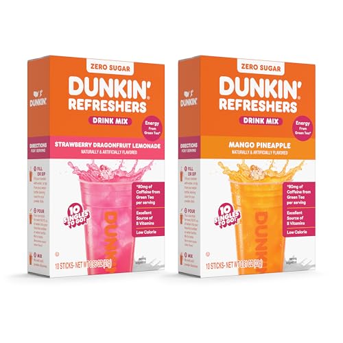 Dunkin’ Refreshers Singles To Go! Powdered drink mix packets, Strawberry Dragon fruit Lemonade &...