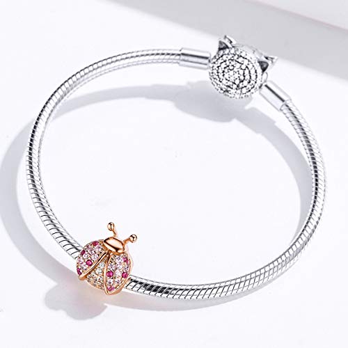 Image of ARTCHARM The Ladybird Charm Genuine 925 Sterling Silver Colorful Enamel Bead for European Bracelets Birthday (Rose Gold)
