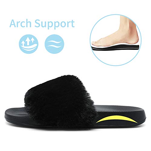 Spesoul Womens Fuzzy Slides Open Toe Furry Slide Slippers Indoor Outdoor Slides Sandals Casual Flat Fluffy House Slippers3