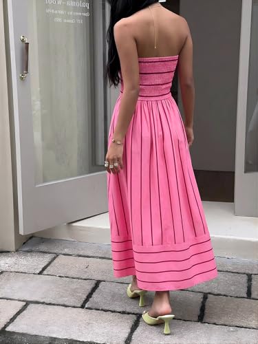 Image of Milumia Women's Striped Strapless Maxi Dress Summer Casual Tube Top Long Dresses with Pocket
