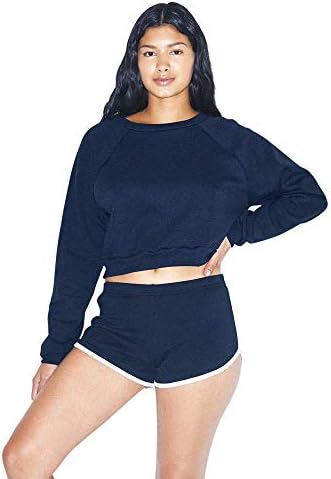 American Apparel Women's Interlock Running Short, Navy/White, Medium
