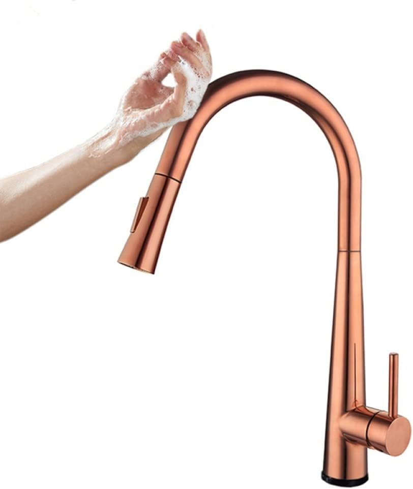 OIFMKC Kitchen Faucet Touch Sense White Kitchen Faucet White Pull Out Kitchen Mixer Faucets Black Smart Sensor Stream Spray Mode Mixer Taps,Rose Gold