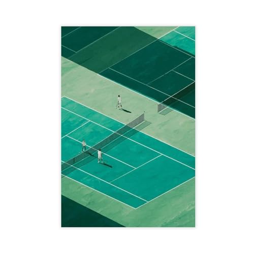 Poster minimaliste vert de luxe tennis double décoration murale