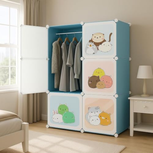 Image of Foldable Plastic Wardrobe for Clothes - Baby Cupboard for Clothes Storage, Wardrobe for Kids, Plastic Almirah, Collapsible Wardrobe for Kids Livingroom & Home (KTQ2-Blue)