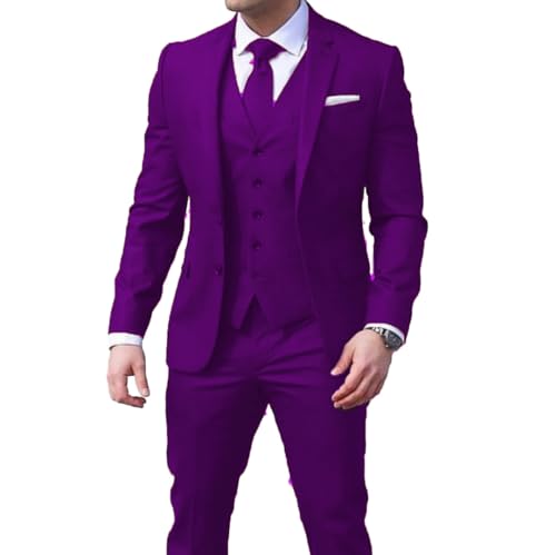 Men's 3 Piece Notched Lapel Business Slim Fit Suit Set One Button Formal Blazer Vest Pants Wedding Prom Suits