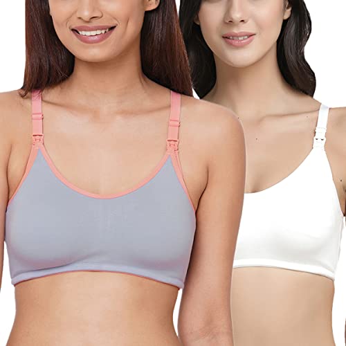 Image of Inner Sense Organic Cotton Bamboo Nursing Bra for Women I Non Padded Feeding Bra with Keyhole Back and Wire Free I Maternity Innerwear with Full Coverage (Combo Pack)