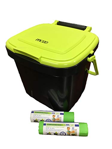 Two Stage 65 gal Compost Tumbler with Large Double Doors and Open Frame and Comes with Maze Compost Cart, 1.85 Gal Kitchen Caddie Compost Bin, 3 Rolls of Corn Bags and a Retractable Plant Caddie