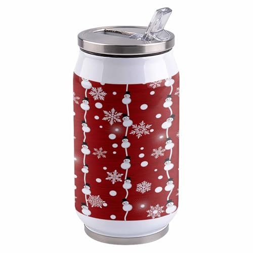 コーラカップ 冬 雪だるま 雪花 赤色背景 タンブラー ストローカップ 蓋付き ステンレス 魔法瓶 水筒 ボトル 車用 自宅用 携帯便利 直飲み 真空 保冷 保温 漏れ防止 通勤 贈り物 300ml