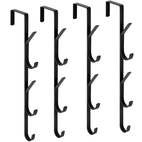 flintronic Ganchos para colgar sobre la puerta, 4 Piezas x 5 Ganchos Colgador Vertical Sobre La Puerta, Perchero para Puerta Sin Taladrar, para Dormitorio, Baño, Cocina, Armario, Negro