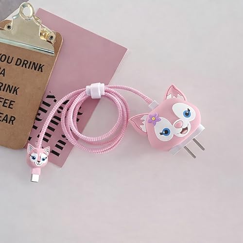 Image of Cable Protector for Apple iPhone Charger 20W /18W Type C, 3D Cute Cartoon Case Adaptor Cover Full Cable Connection Protectors Protective Protection Wire Sleeves Guard (Pink Kitty)