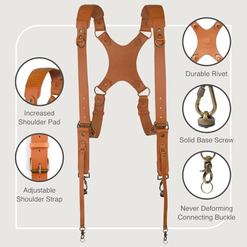 Image of Camera Harness for 2 Cameras,Dual Shoulder Leather Camera Strap,Full Grain Leather Harness for Photographers