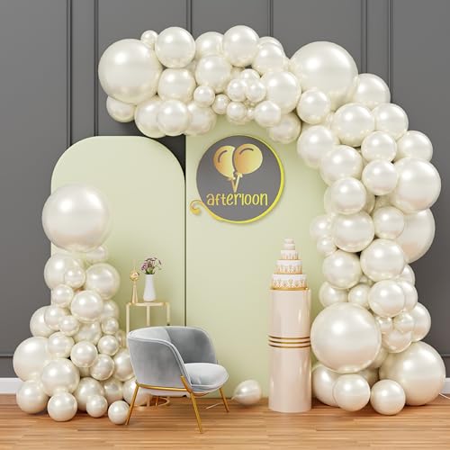 Image of AFTERLOON Biodegradable Natural Rubber Latex 116pcs Pearl Vanilla White Double Stuffed Balloon Different Size 5 /10 /12 /18 Inch Garland Arch kit for Wedding Bride to be Engagement Bridal Birthday Party