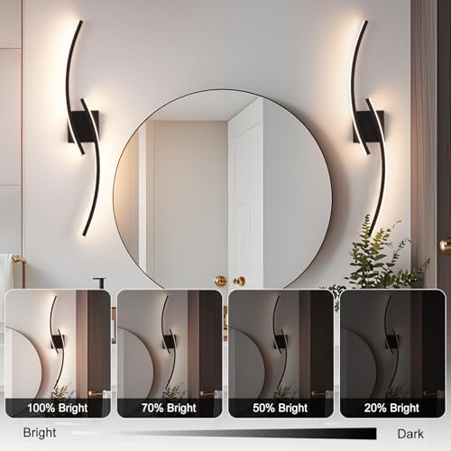 Image of Hardwired 3000~6000K Modern Wall Sconce, 31.5IN Black LED Wall Light Fixtures Wall Lights for Bedroom, Living Room, Hallway and Bedside Wall Lamp