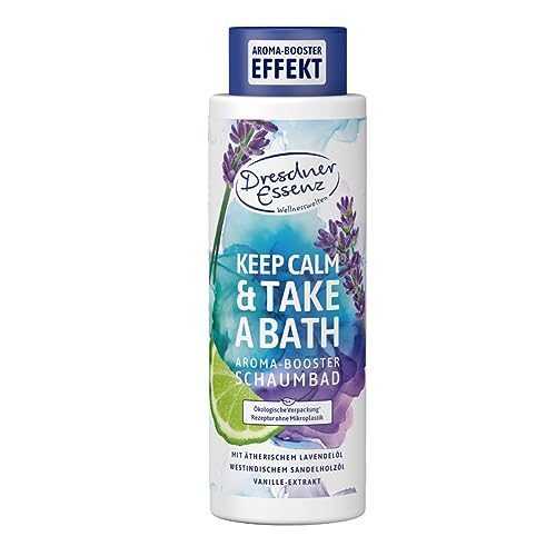 Dresdner Essenz - Schaumbad Keep Calm & Take a Bath - Orientalisches Entspannungsbad mit Bergamotteöl und Lavendelöl - Aromatisches Limettenöl und Sandelholzöl - Gourmand und Holzig - Vegan - 500ml