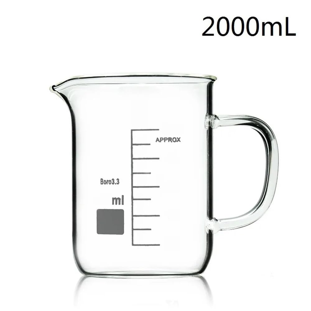Vetreria da laboratorio Becher da 2000 ml in vetro borosilicato 3.3 di forma bassa, 2 l, con beccuccio graduato, attrezzatura da laboratorio