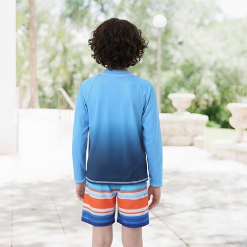 Image of Boys Two Piece Rash Guard Swimsuits Set with Swim Trunk Kids Long Sleeve Bathing Suit Swimwear Set