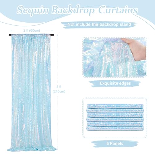 Image of Mermaid Blue Sequin Backdrop Curtain 6 Pcs 2ftx8ft Wedding Party Backdrop Silver Sparkly Fabric Curtains for Wedding Christmas Party Decor