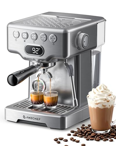 Image of AMZCHEF Espresso Machine 15 Bar, Compact Espresso Maker, Stainless Steel Expresso Coffee Machines with Steam Milk Frother & 61oz Removable Water Tank for Home Latte, Cappuccino, Silver