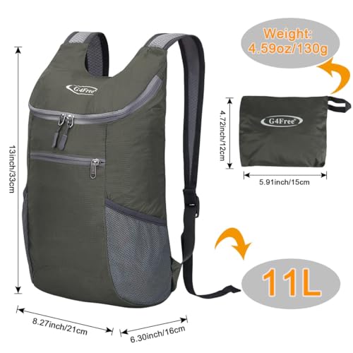 Image of G4Free Lightweight Packable Hiking Backpack for Men Women Small Hiking Daypacks Foldable Shoulder Pack Casual Outdoor Bag 11L