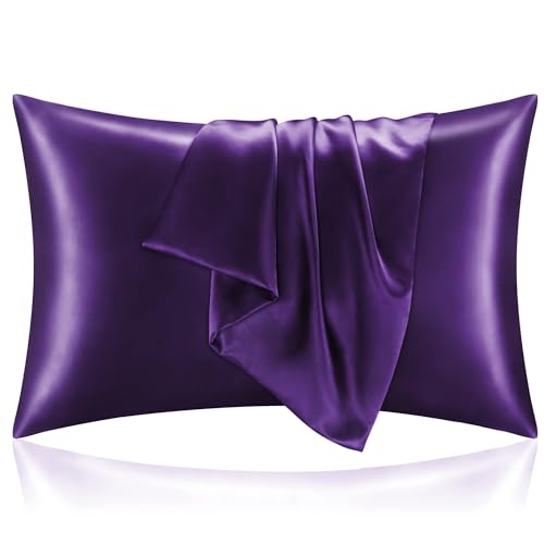 BEDELITE Satin Pillowcase with Zipper, Plum Purple King Size Pillow Cases Set of 2, Super Soft and Cooling Similar to Silk Pillow Cases, Gift for Women Men(20x40 Inches)