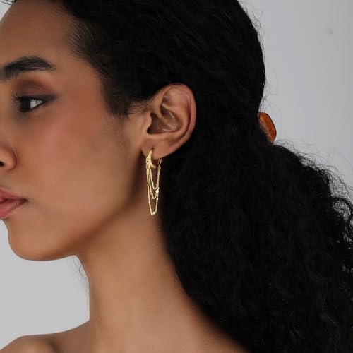 Ritach Golden Chain Earrings for Women Hypoallergenic Lightweight Golden Chain Hoop Huggie Dangle Tassel Earrings for Gifts2