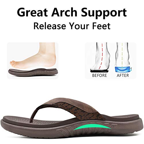 Oncai Sandals For Men, Comfort Orthotic Plantar Fasciitis Beach Sport Athletic Soft Flip Flops With Yoga Foam Arch Support Brown Size 9 #TOP3