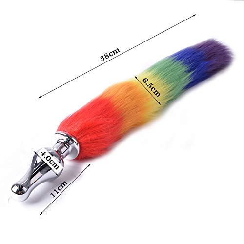 Rainbow Faux Fox Tail Gourd Anal Plug Stainless Steel Metal Butt Plug Sex Toys for Women Adult Sex Products BLM-451,Rainbow Tail L