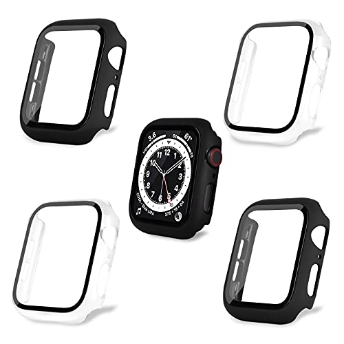 AOTUAO Custodia Compatibile con Apple Watch SE Series 6 5 4 44mm con Vetro Temperato, iWatch Cover Protettore Schermo e Pellicola Protettiva Case per Apple Watch,4 Pezzi Nero Nero Clear Clear