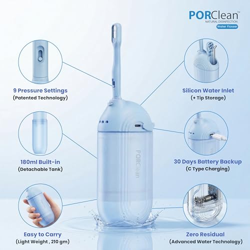 Image of WASH301 PRO Electric Water Flosser for Teeth | 120 PSI Deep Cleaning, 3 Modes with 9 Adjustable Pressure Dental Flosser | 180ml Tank, 5 Tips | Oral Irrigator for Braces, Implants & Gum Care
