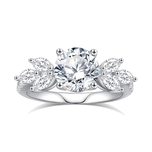 Moissanite Engagement Rings for Women,Round Cut VVS1 D Color Moissanite Ring,Sterling Silver Plated 18K White Gold Wedding Band Ring for Women