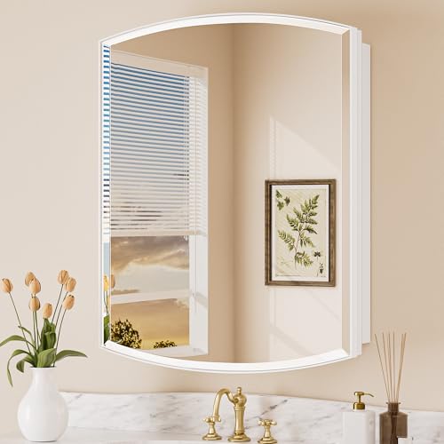 Image of Keonjinn White Medicine Cabinet with Mirror 24 inch x 30 inch, Adjustable Shelves