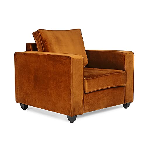 Image of Wakefit Sofa Set | 3 Year Warranty | Sofa 1 Seater, 1 Seater Sofa for Living Room, Wooden Sofa Set, Sofa Set Single Seater - Napper(Fabric-Velvet : Amber)
