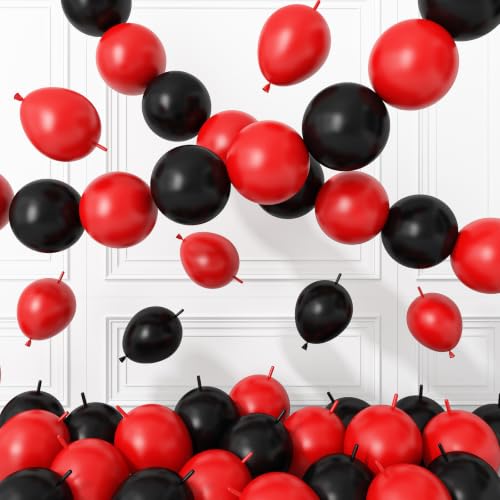 Image of Black Red Link Balloons,120Pcs 6Inch Black and Red Latex Linking Balloons for Birthday Baby Shower Wedding Anniversary Graduation Party Decorations
