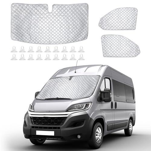 Lot de 3 Housses de Pare-Brise Thermiques intérieures pour Fiat Ducato X250/290 pour Peugeot Boxer 2006-2025, étanche, Anti-UV, Protection de la Vie privée