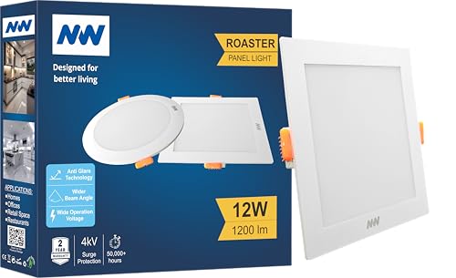 Image of NW 12W Roaster Square LED Panel Light | Concealed Ceiling Downlight | False Ceiling Recessed Light | Energy Efficient | High Brightness | 2 Year Warranty | Light Color- Warm White (Pack of 1)