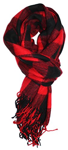 Ted and Jack - Jack's Classic Oversized Cashmere Feel Buffalo Check Wrap/Scarf in Red and Black
