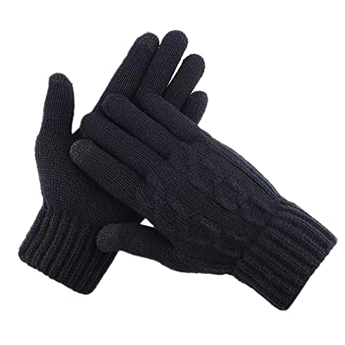 Handschuhe, Fäustlinge, Bildschirmhandschuhe für den Winter, thermisch, gestrickt, Fahrradhandschuhe, Damenhandschuhe, Fäustlinge (Schwarz, Einheitsgröße)