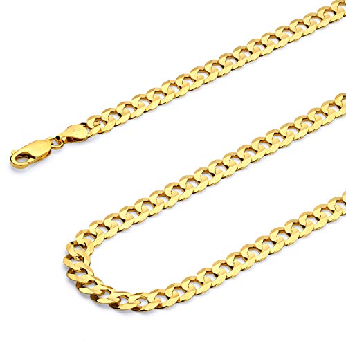 14k REAL Yellow/Two Tone Gold Bevelled Hollow 11mm, 9mm, 6.5mm, 5mm, 4.5mm, 3.5mm, 2.5mm, 2mm Cuban Curb Chain Necklace/Bracelet with Lobster Claw Clasp