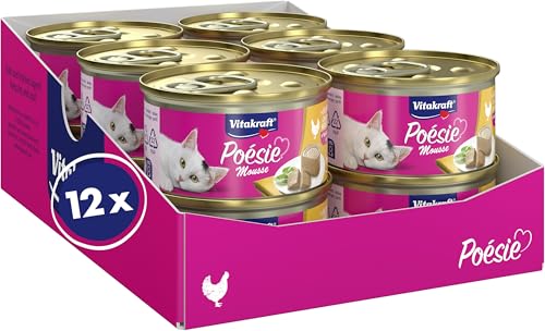 Vitakraft Poésie Mousse, Nassfutter Katze, luftige Mousse, mit Huhn, ohne Zusatz von Zucker und Getreide (12x 85g)
