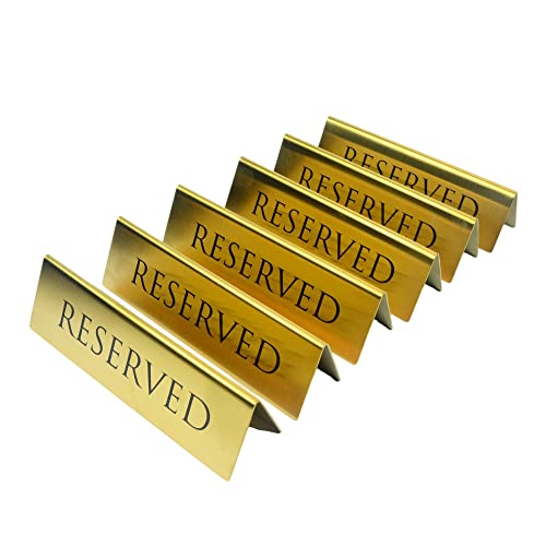 Golden Metal Table Top Reserved Sign for Restaurants Wedding Ceremony and Events Double Sided Tent 6x1.75 inches (Pack of 6)