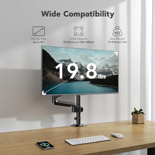 image for HUANUO Single Monitor Arm, Tall Computer Monitor Stand for 13–32 inc