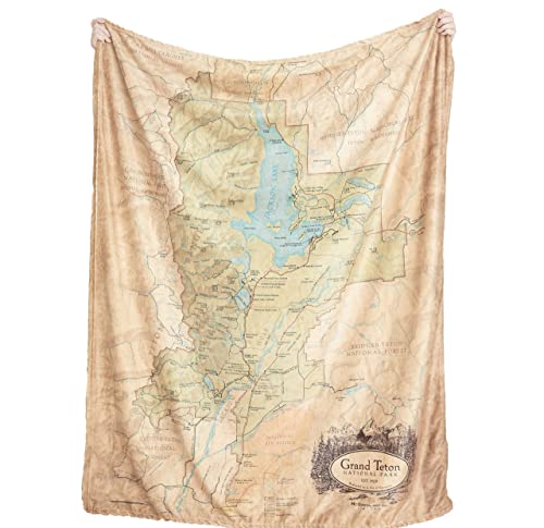 Grand Teton National Park Map Plush Throw Blanket - Soft, Lightweight Fleece, 50" x 60", Packable Blanket for Travel, Home, Hiking, Backpacking and All Outdoor Adventures