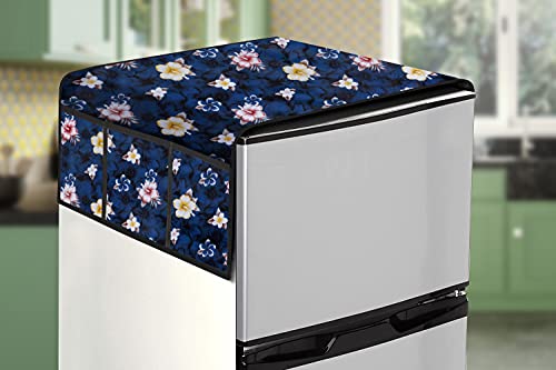 Image of Stylista Refridgerator top Cover Suitable for Samsung RR20C1723R8 /HL, 183 Liter Fridge, Dimension (WXD) 65x111 CM, Floral Pattern Blue