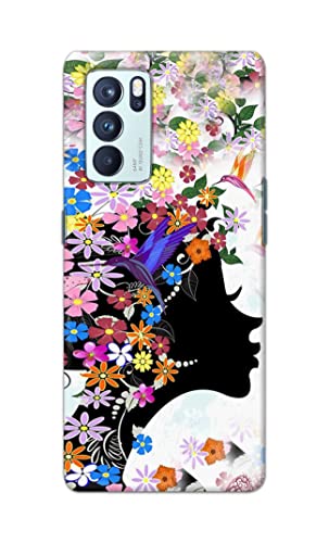 Image of Printed Hard Back Cover Case for Oppo Reno6 Pro 5G Back Cover (Floral Hairstyle Girl) -1803