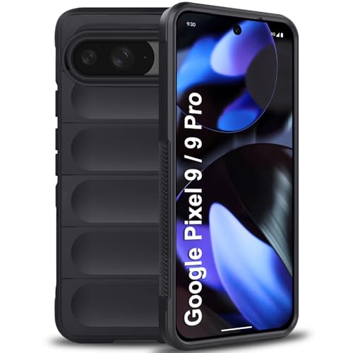Image of TheGiftKart Liquid Silicon Back Cover Case for Google Pixel 9 / Pixel 9 Pro | Shockproof Military Grade Protection | Micro-Fibre Cloth On Inner Side | Built-in Anti-Slip Grip Case Cover (TPU, Black)