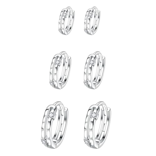 Hinvan 3 Paires Boucles d'Oreilles Argent 925 Créoles Anneaux Huggie Cartilage pour Femme Filles Homme
