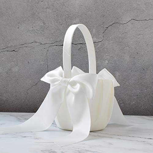 Atailove 2 Pcs Flower Girl Basket Set- Cute Cherish Wedding Flower Baskets (Ivory) #TOP3
