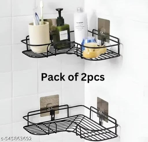 (Pack of 2) Multipurpose Self-Adhesive Kitchen Bathroom Corner Rack and Stands Mounted with Strong Magic Sticker Durable Hook Home Essentials/LCORNER/Bathroom Corner 2PIS 2